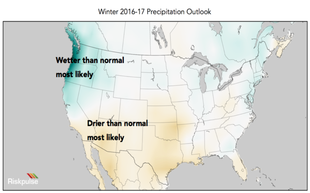 Winter 2016 - 2017 Precipitation Outlook Map of US