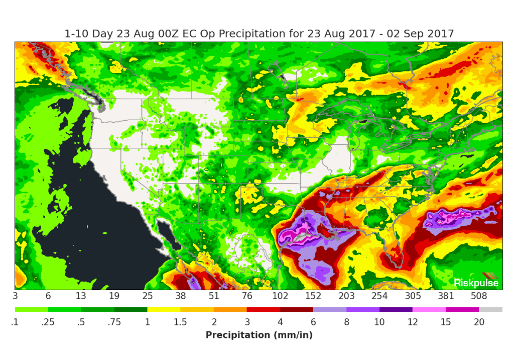 Forecasted 10 Day Precipitation Totals August 23 2017