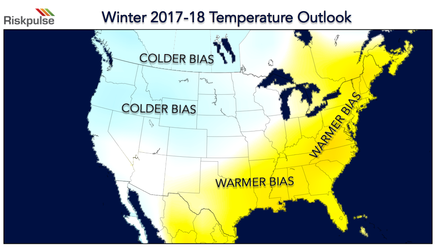 December 2017 to February 2018 Winter Temperature Forecast