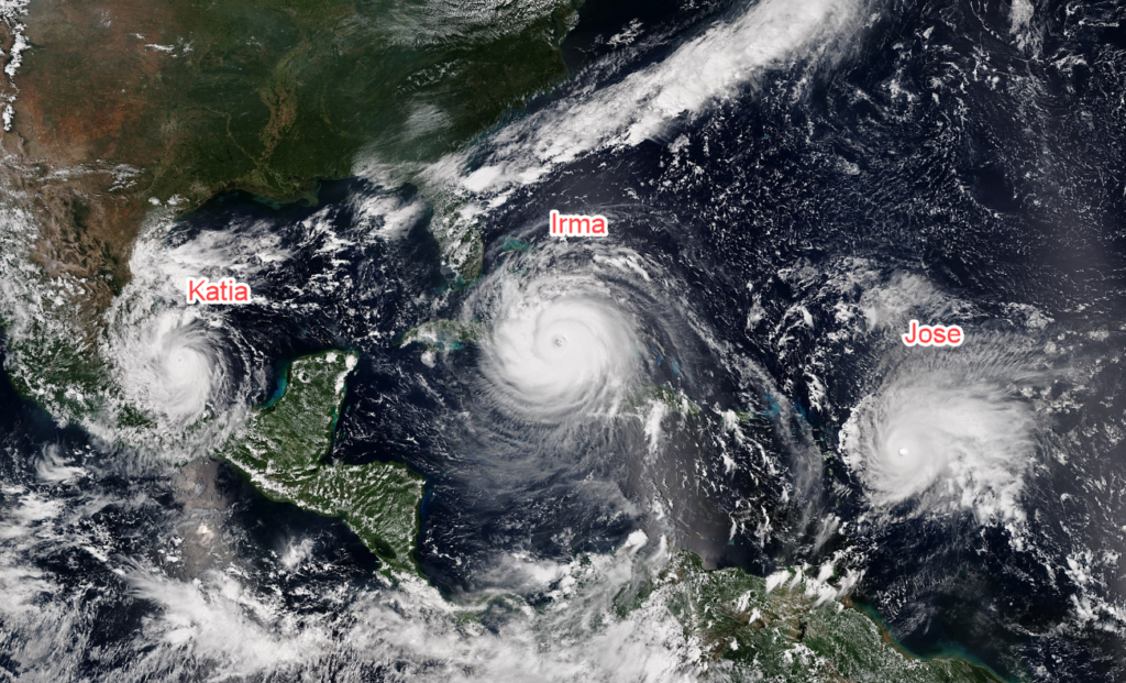 Three simultaneous hurricanes