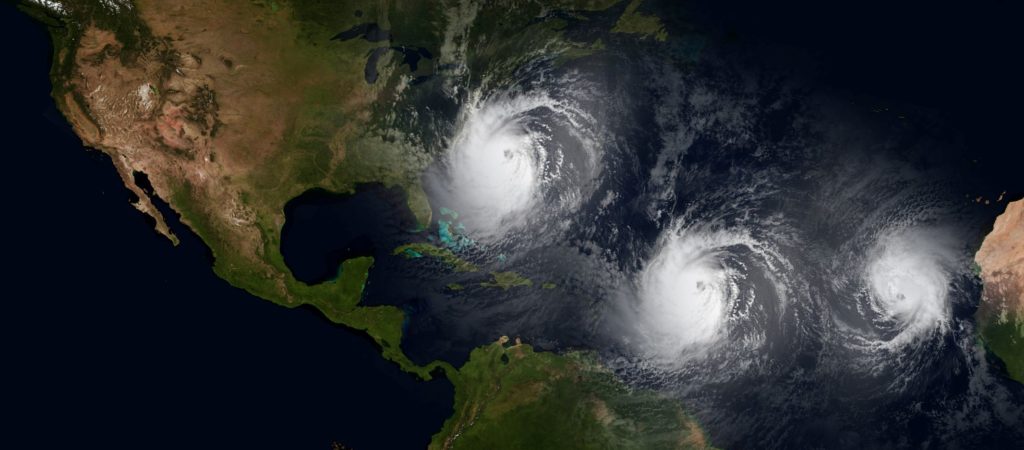 Satellite map showing three hurricanes